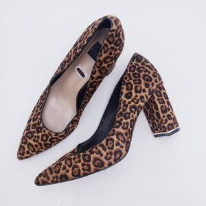 White House‎ Black Market Leopard Print Calf Hair Block Heel Pump Women's Size 9